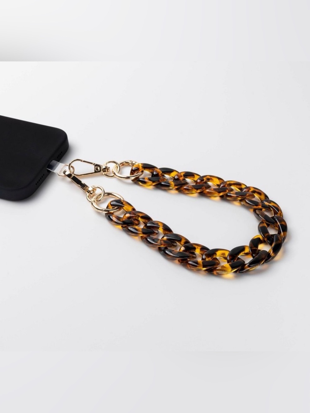Tortoiseshell Phone Chain Strap with Gold Hardware